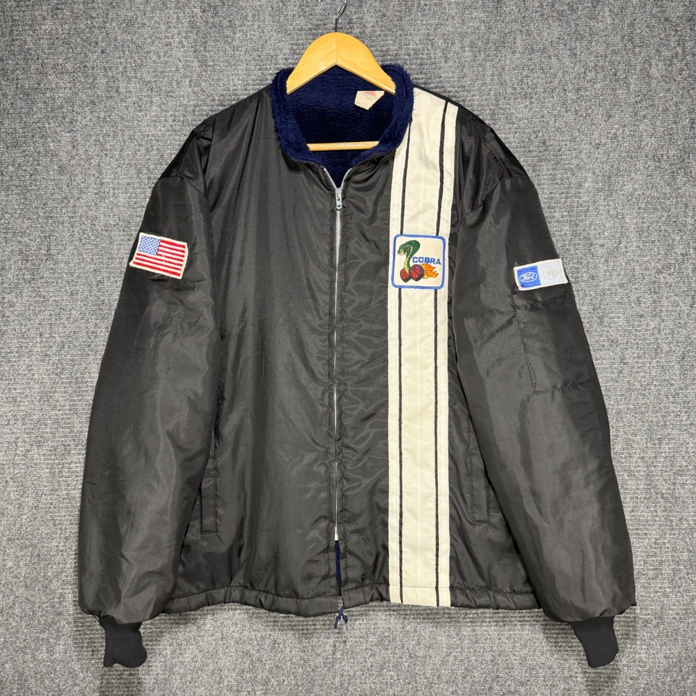 Vintage Great Lakes Jacket Ford Cobra Racing Black Nylon Fleece Lined XXL USA